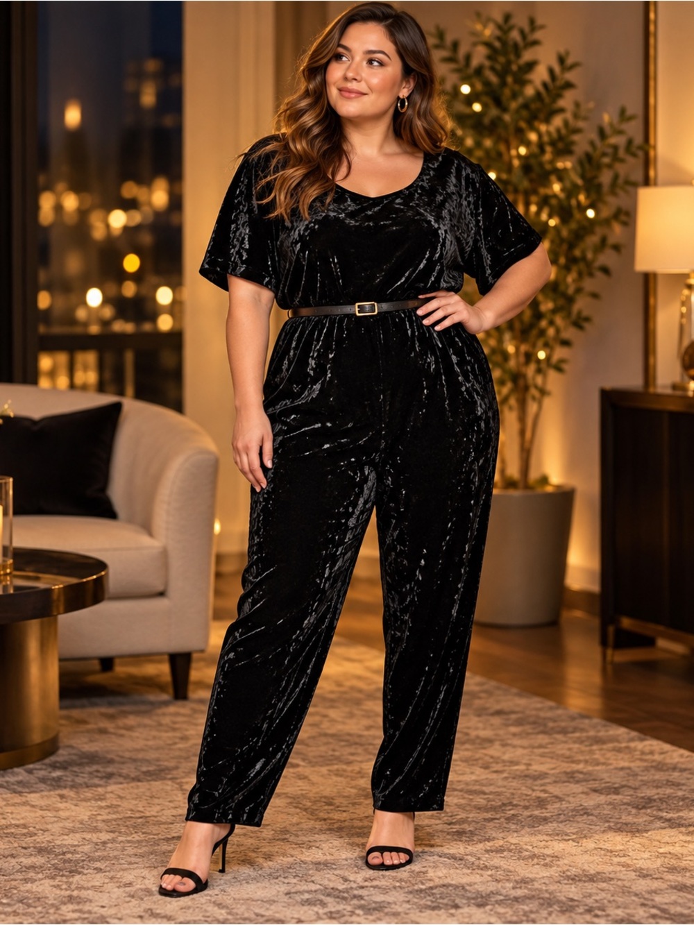 Torrid Size 2 Black Crushed Velvet Jumpsuit Holiday Party Keyhole